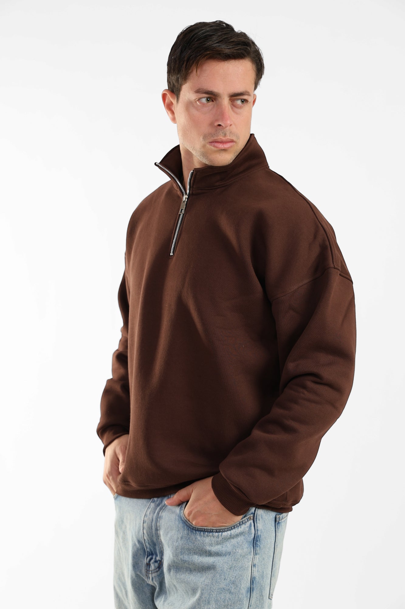 Zen Half-Zip Sweatshirt- Chocolate Brown