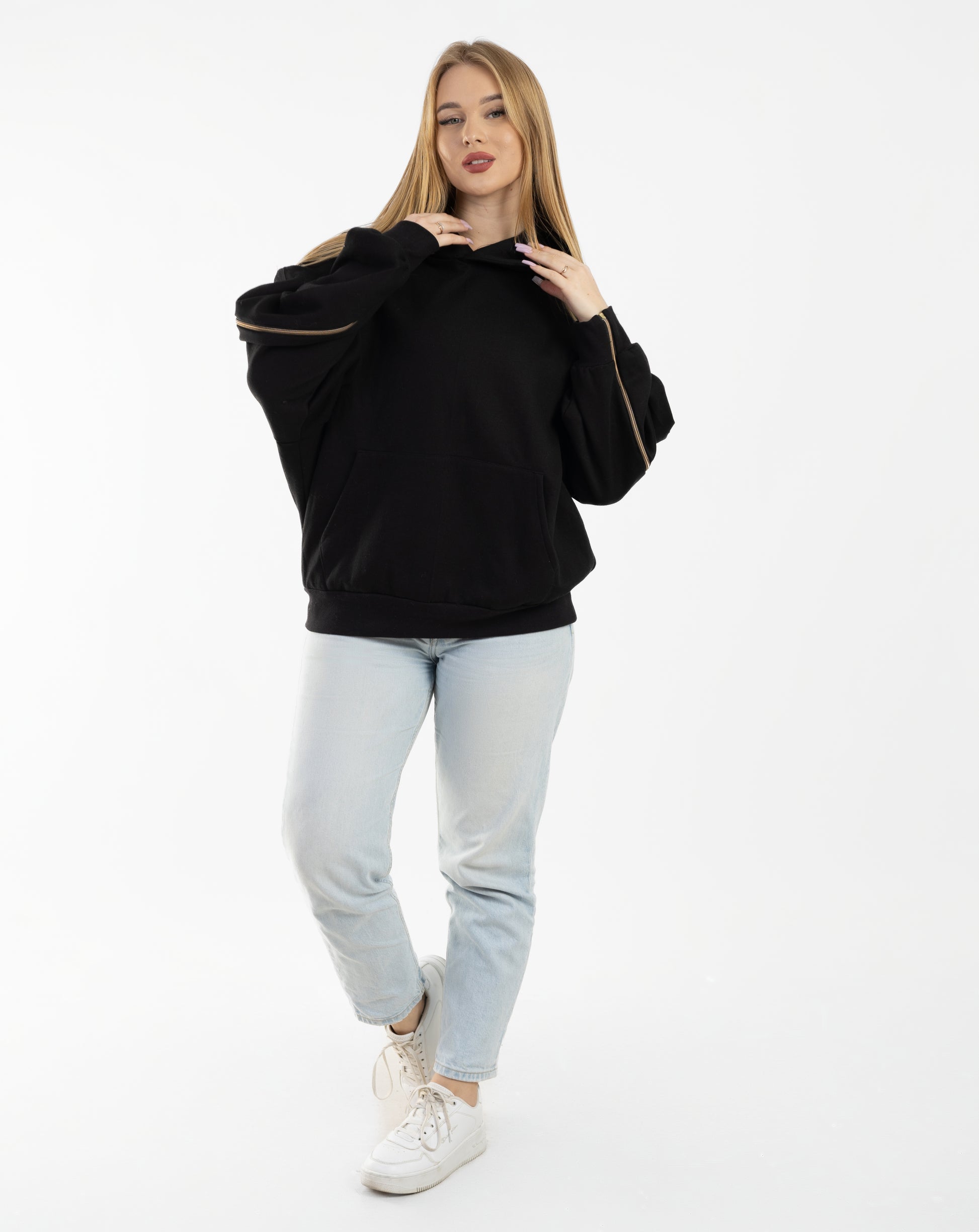Unzipped Style Black Hoodie