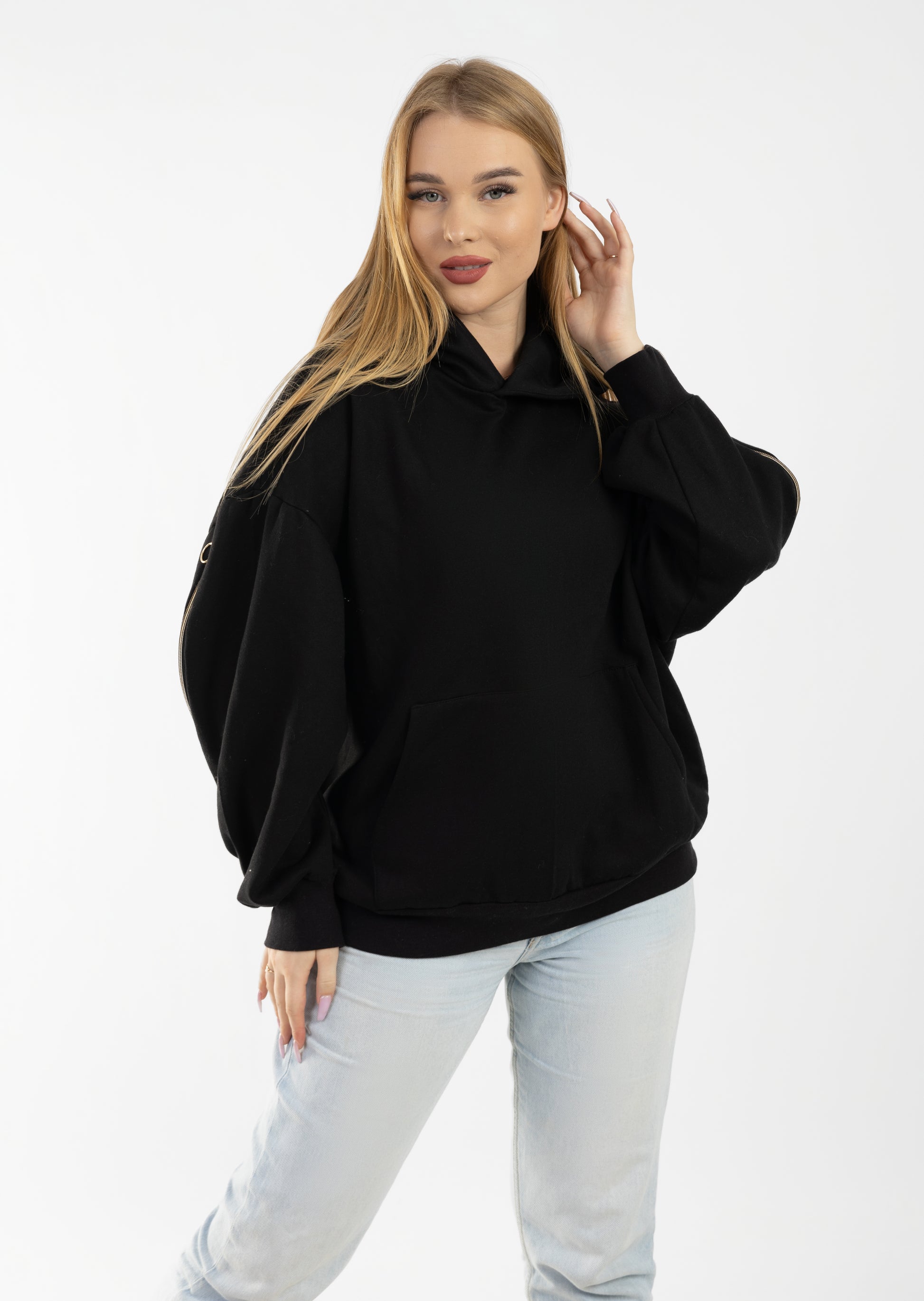 Unzipped Style Black Hoodie