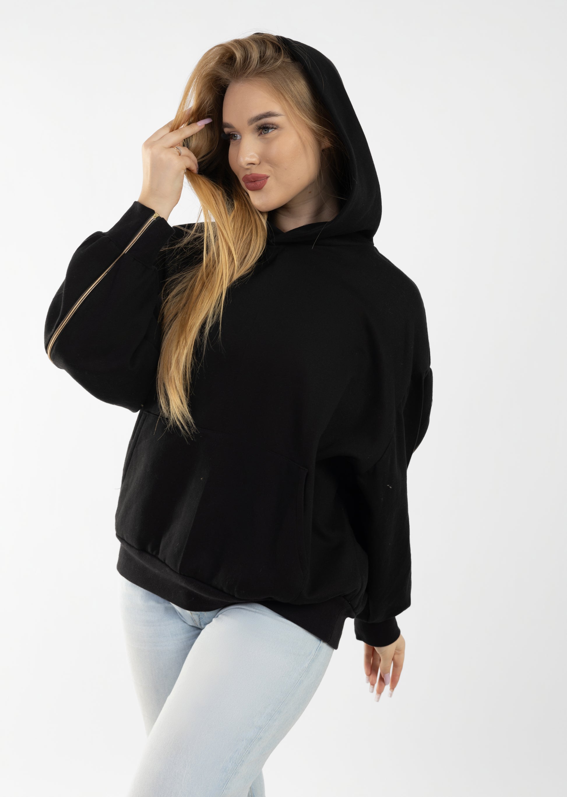 Unzipped Style Black Hoodie