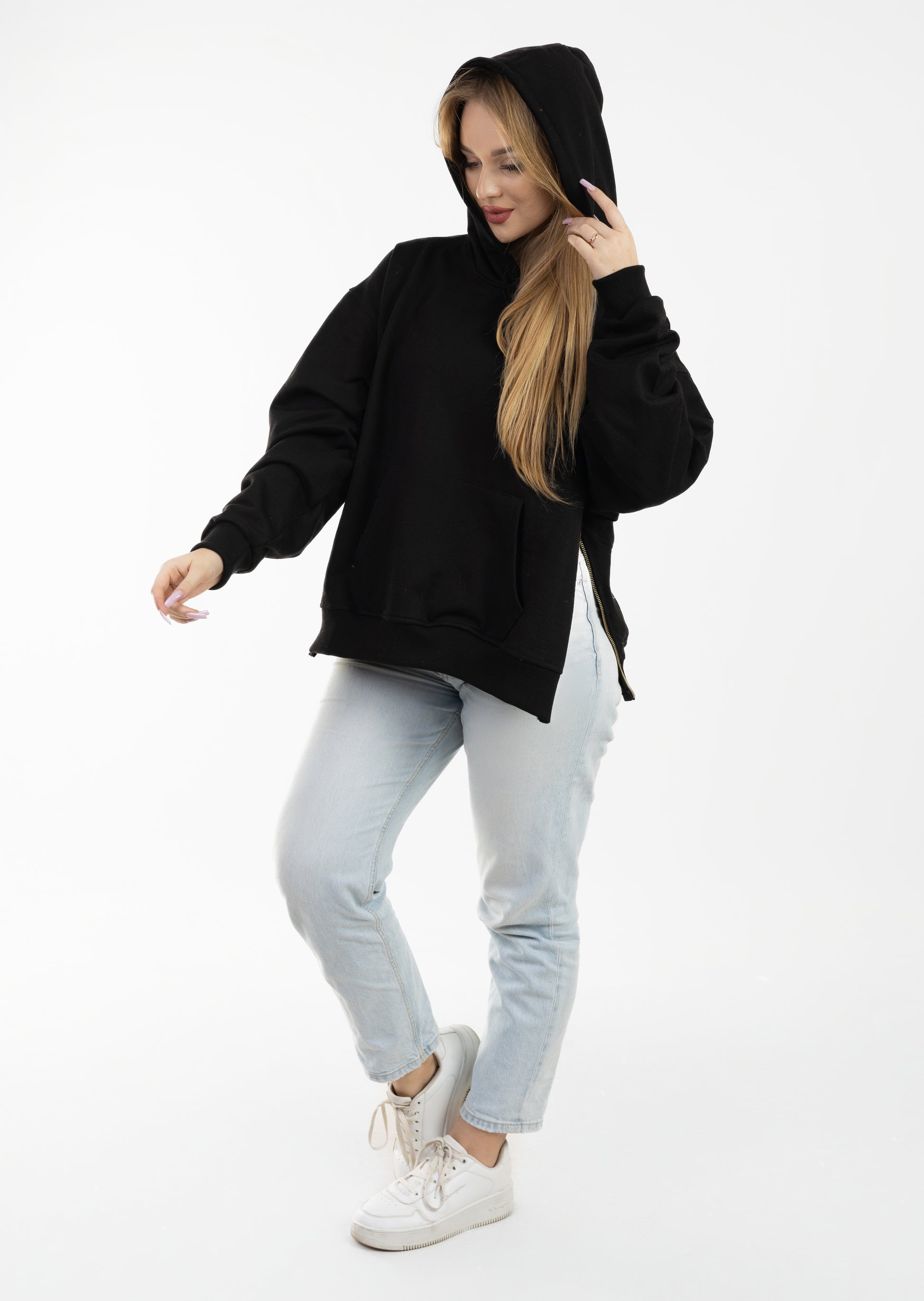 Unzipped Style Black Hoodie
