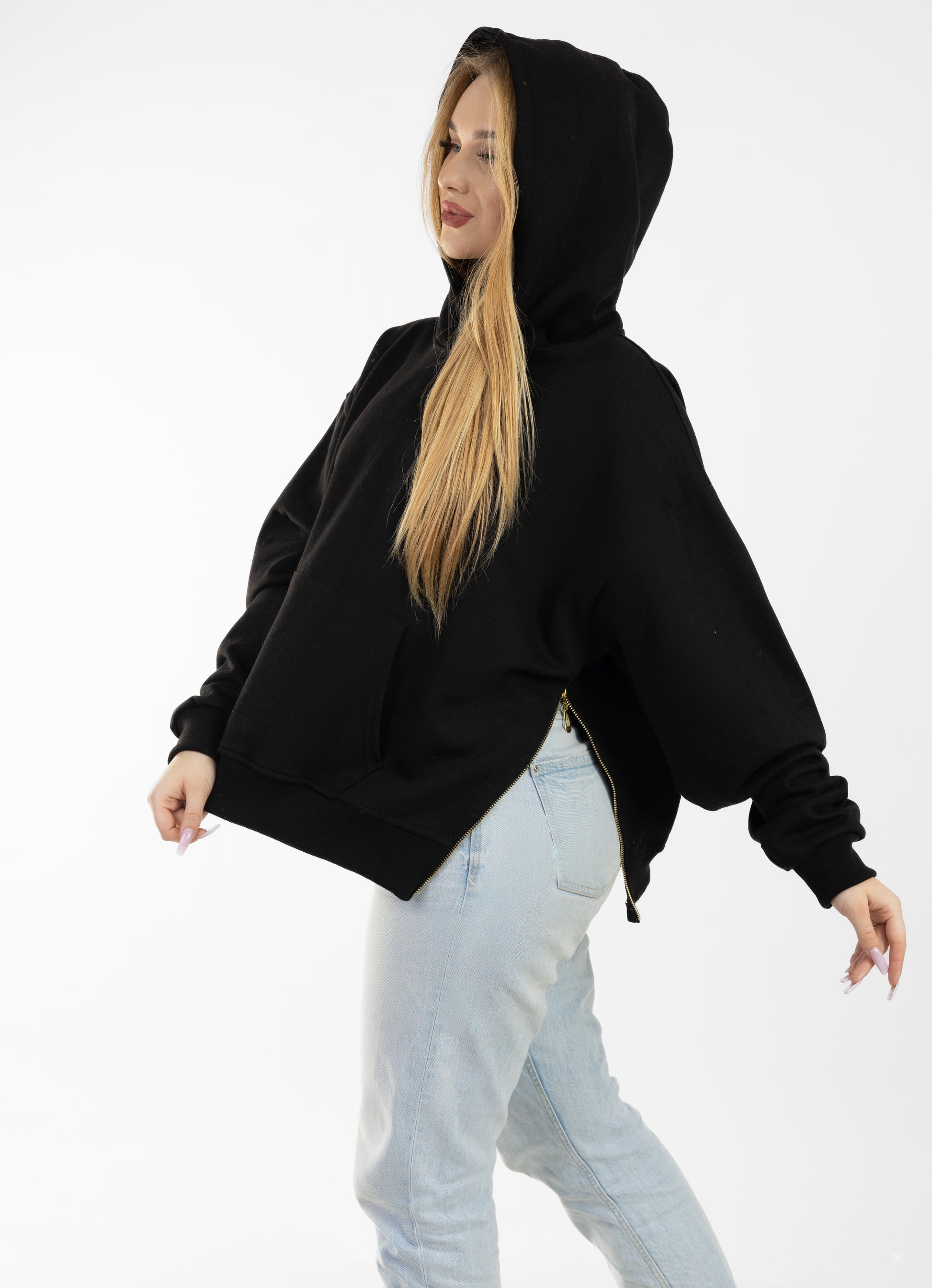Unzipped Style Black Hoodie